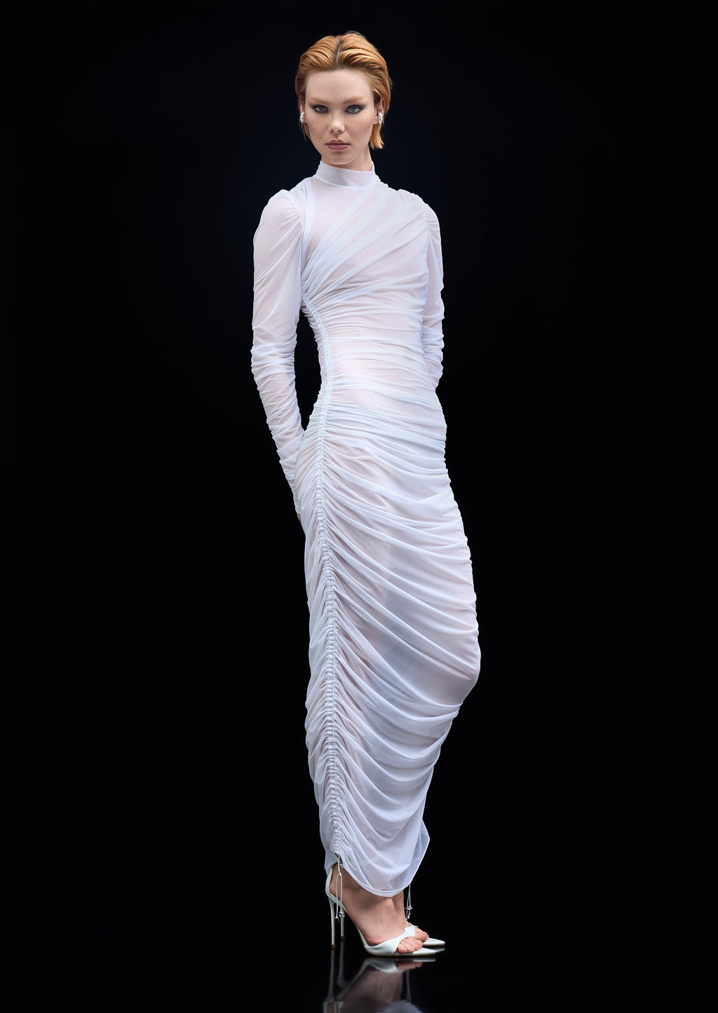 Eclipse Elegance Mesh Dress in White