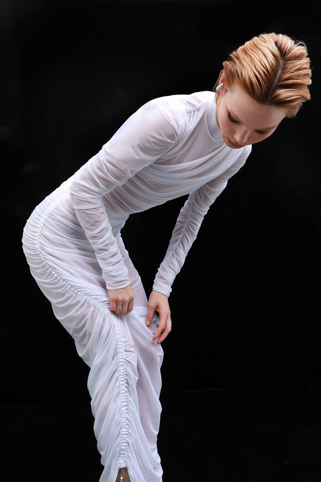 Eclipse Elegance Mesh Dress in White