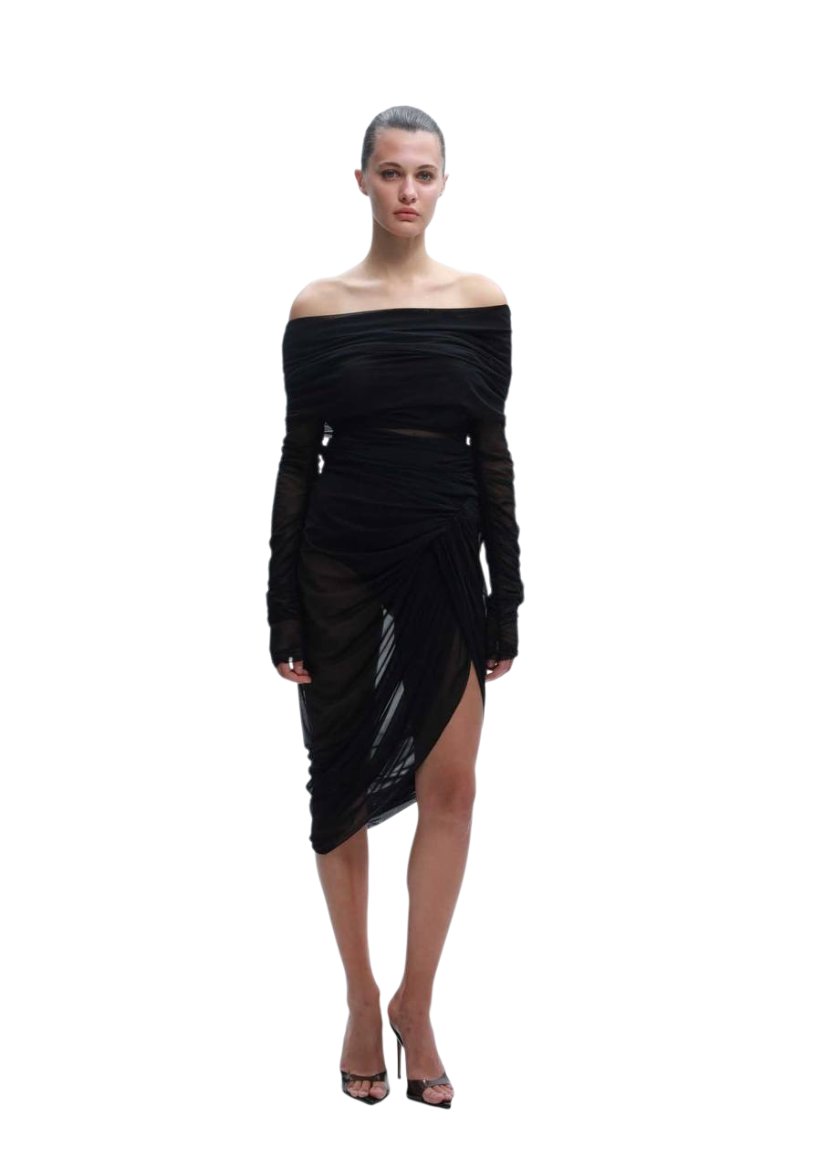 Sheer Draped Top in Black