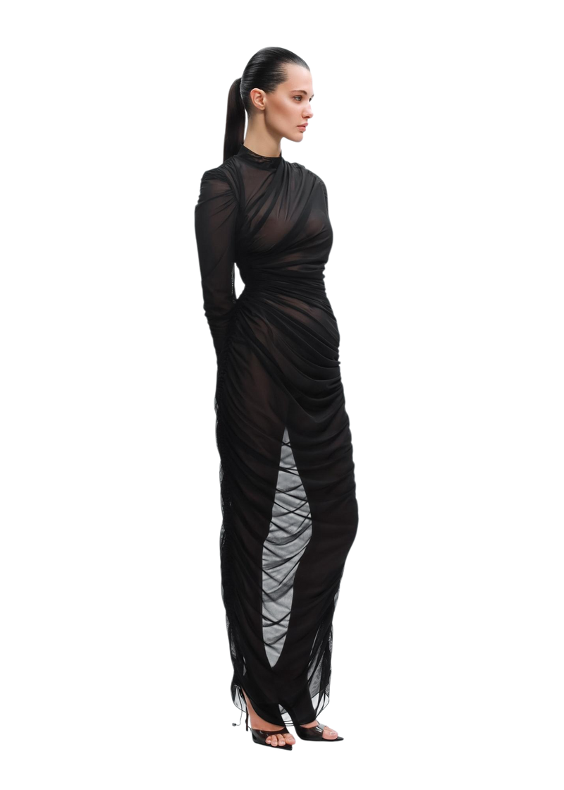 Eclipse Elegance Mesh Dress in Black