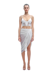Sheer Draped  Skirt in White