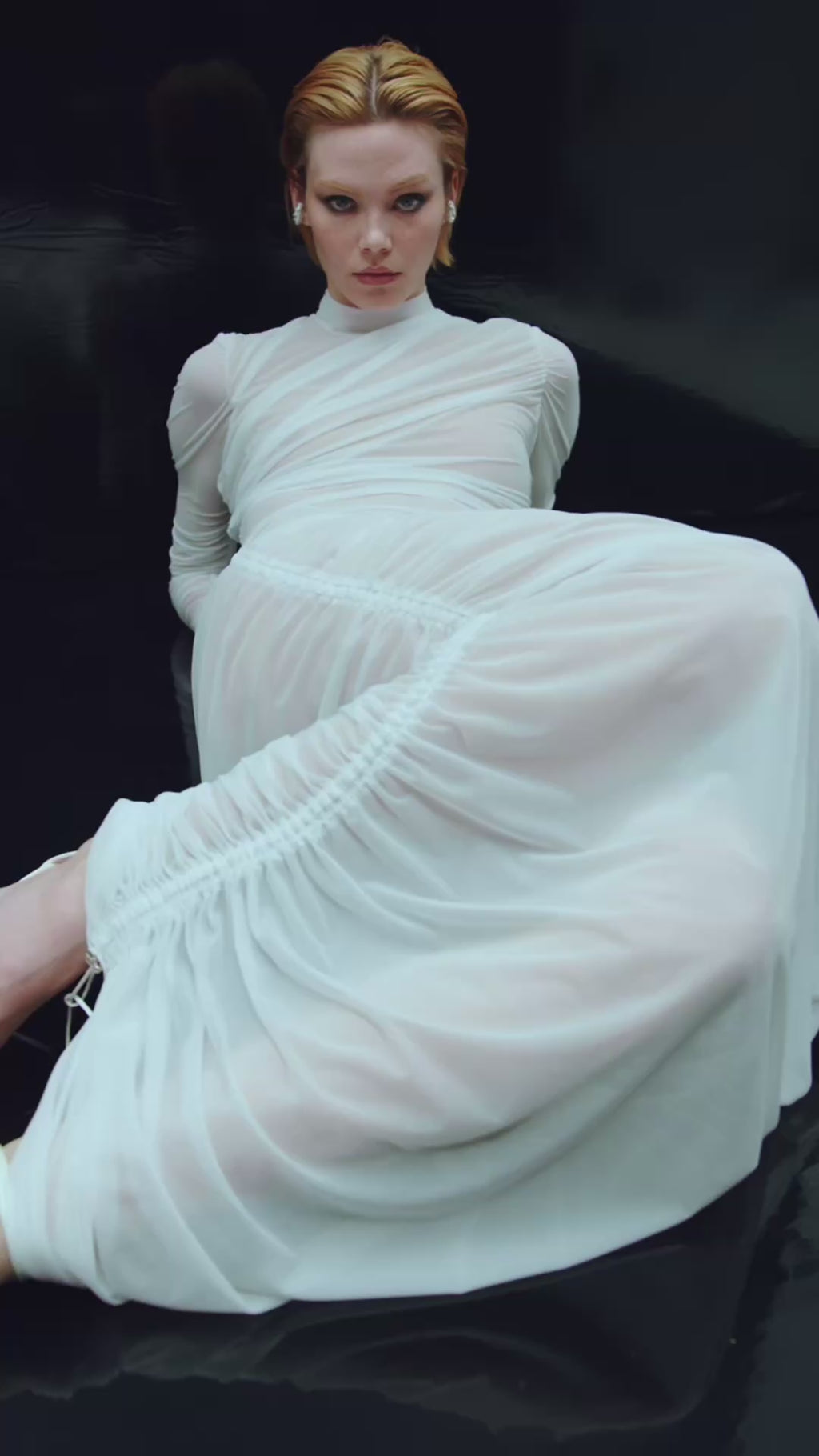 Eclipse Elegance Mesh Dress in White