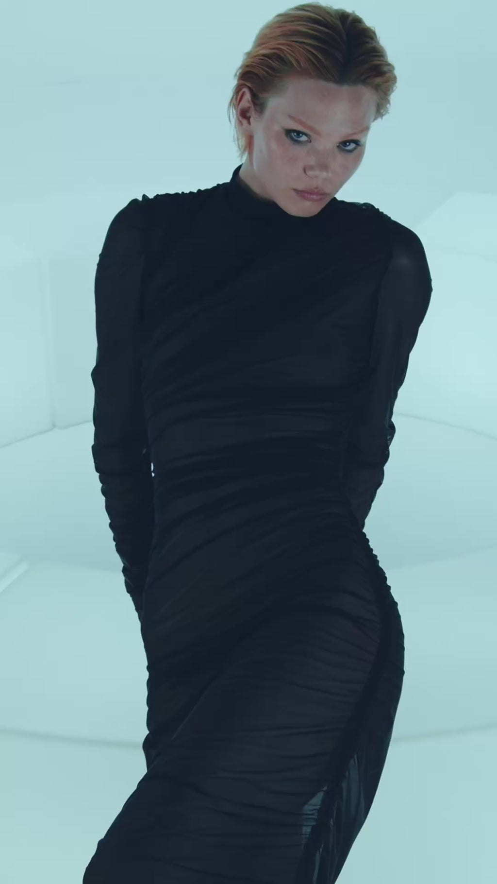 Eclipse Elegance Mesh Dress in Black